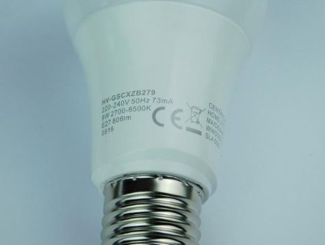 Electrical information found on the bulb